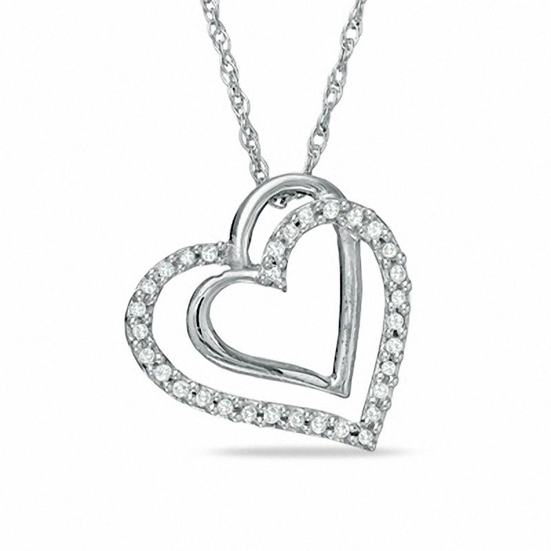 1/10 CT. T.W. Diamond Hearts Pendant in Sterling Silver