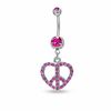 Thumbnail Image 0 of 014 Gauge Heart-Shaped Peace Sign Belly Button Ring with Pink Cubic Zirconia in Stainless Steel