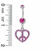 Thumbnail Image 1 of 014 Gauge Heart-Shaped Peace Sign Belly Button Ring with Pink Cubic Zirconia in Stainless Steel