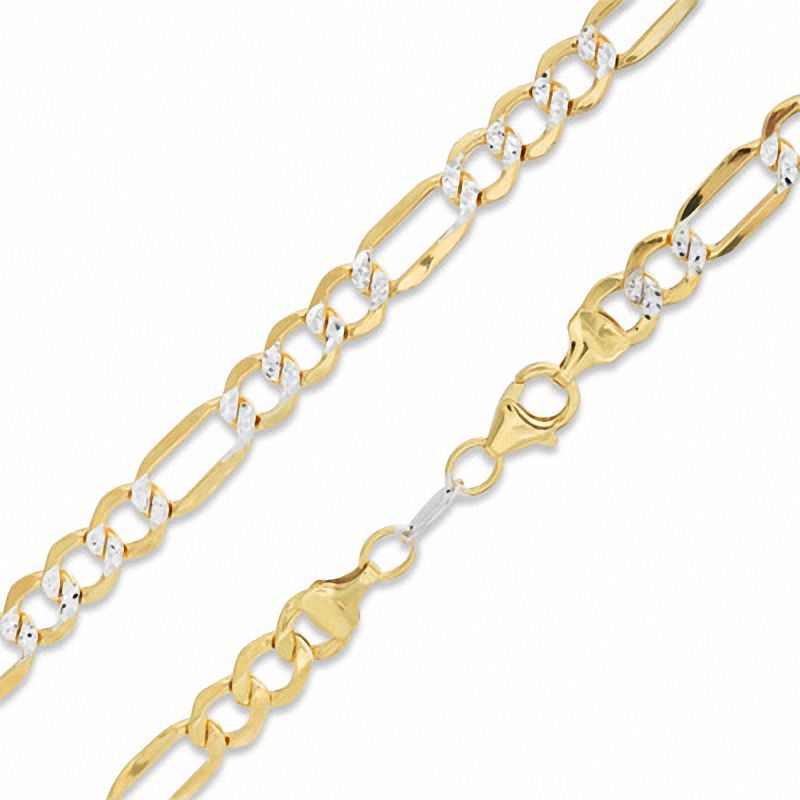 10K Gold Bonded Sterling Silver 6.3mm Pavé Figaro Chain Necklace - 22"