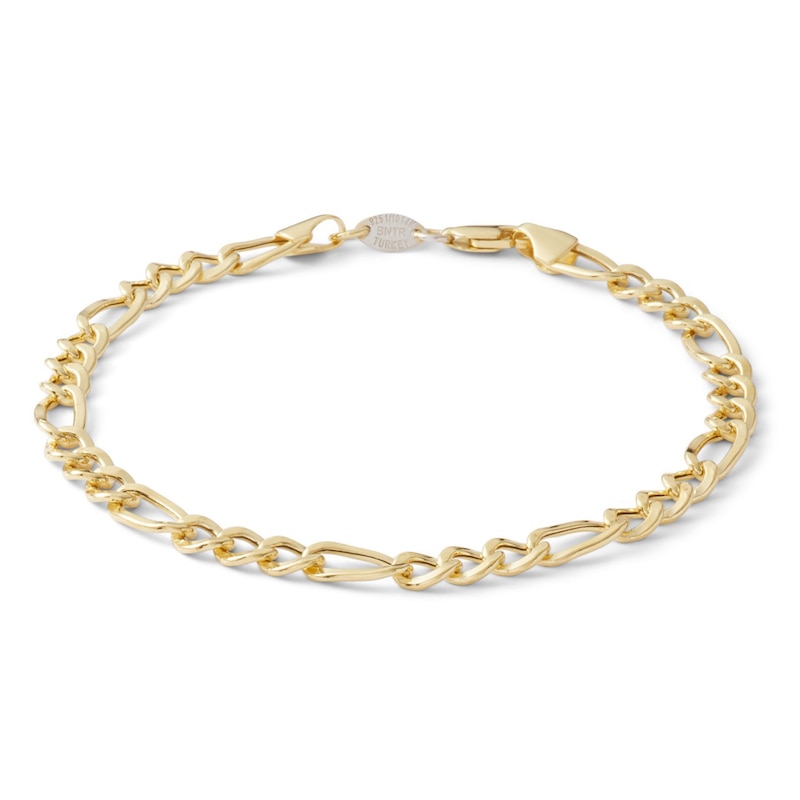 5.2mm Figaro Chain Bracelet in Semi-Solid Sterling Silver with 14K Gold Plate - 8"