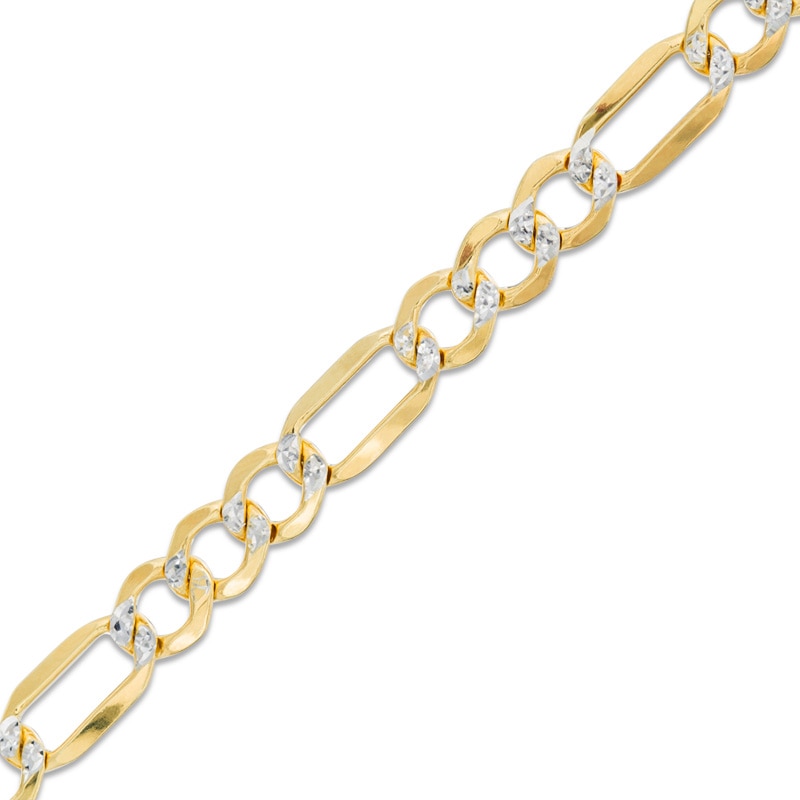 140 Gauge Pavé Figaro Chain Bracelet in Sterling Silver with 10K Gold Plate - 8.5"