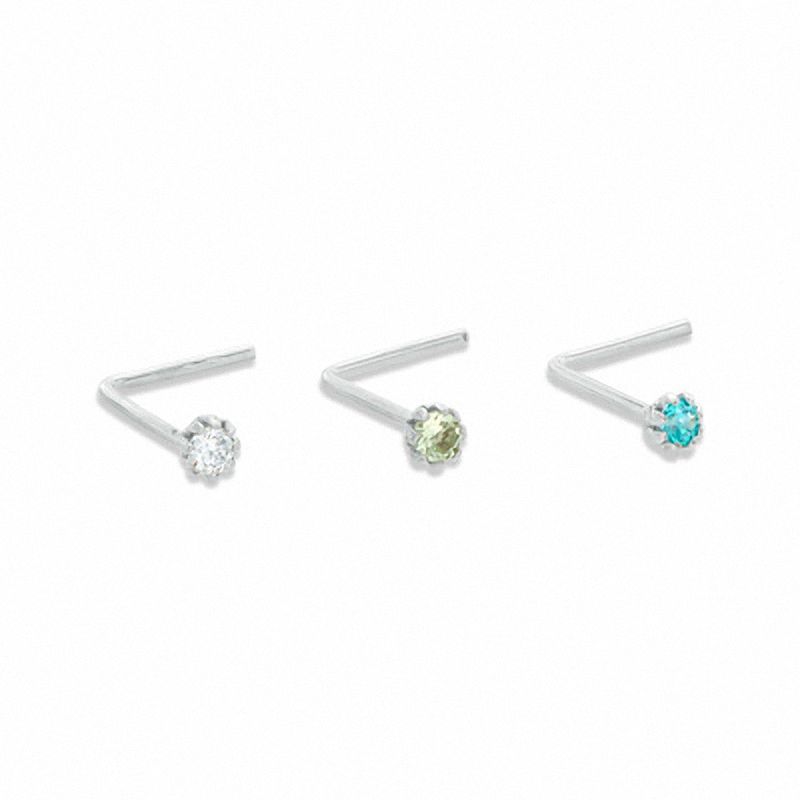 024 Gauge Nose Stud Set with Multi-Colored Cubic Zirconia in 14K White Gold