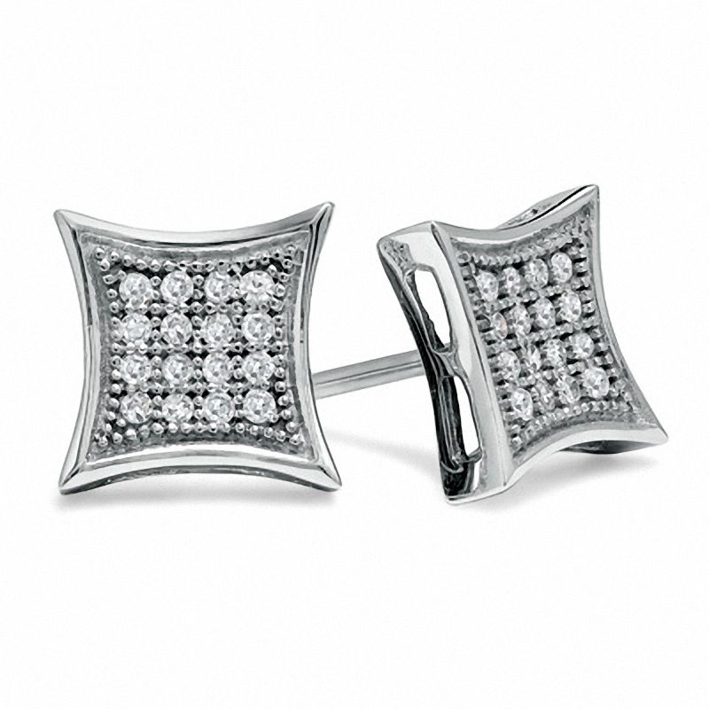 1/10 CT. T.W. Diamond Curved Square Earrings in 10K White Gold