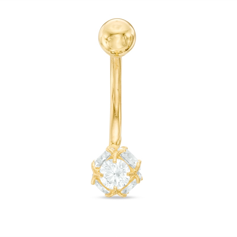 10K Semi-Solid Gold Spiked Ball Belly Button Ring - 14G 3/8"
