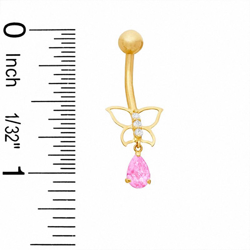 014 Gauge Open Butterfly Belly Button Ring with Pear-Shaped Purple Cubic Zirconia in 10K Gold