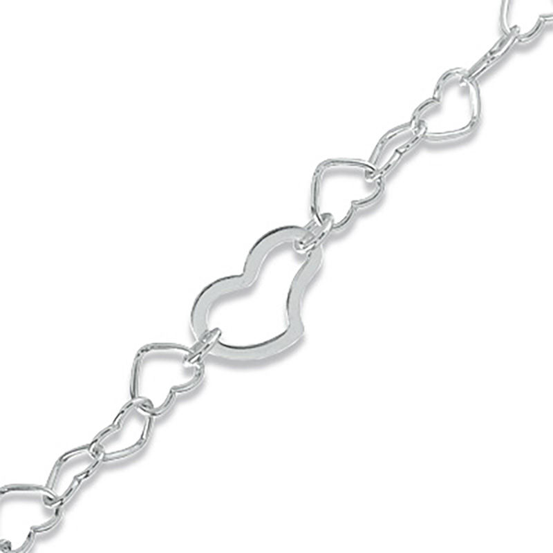 Fancy Heart Link Anklet in Sterling Silver - 10"