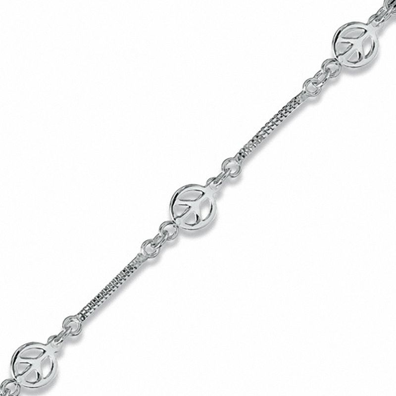 Sterling Silver Peace Signs Anklet - 10"