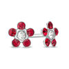 Thumbnail Image 0 of Red Crystal Daisy Stud Piercing Earrings in 14K Solid White Gold