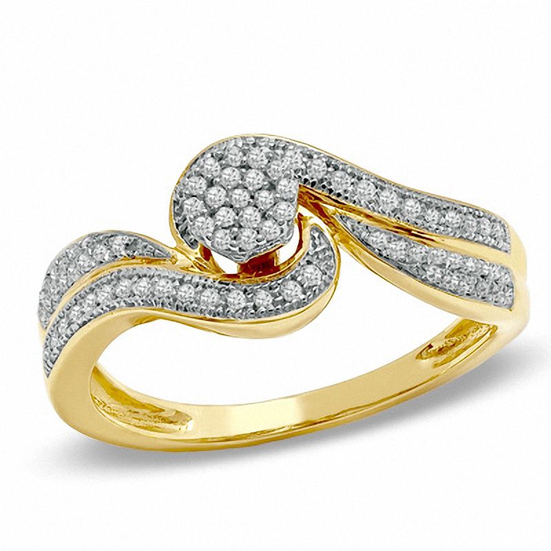 1/4 CT. T.W. Diamond Flower Swirl Engagement Ring in 10K Gold - Size 7