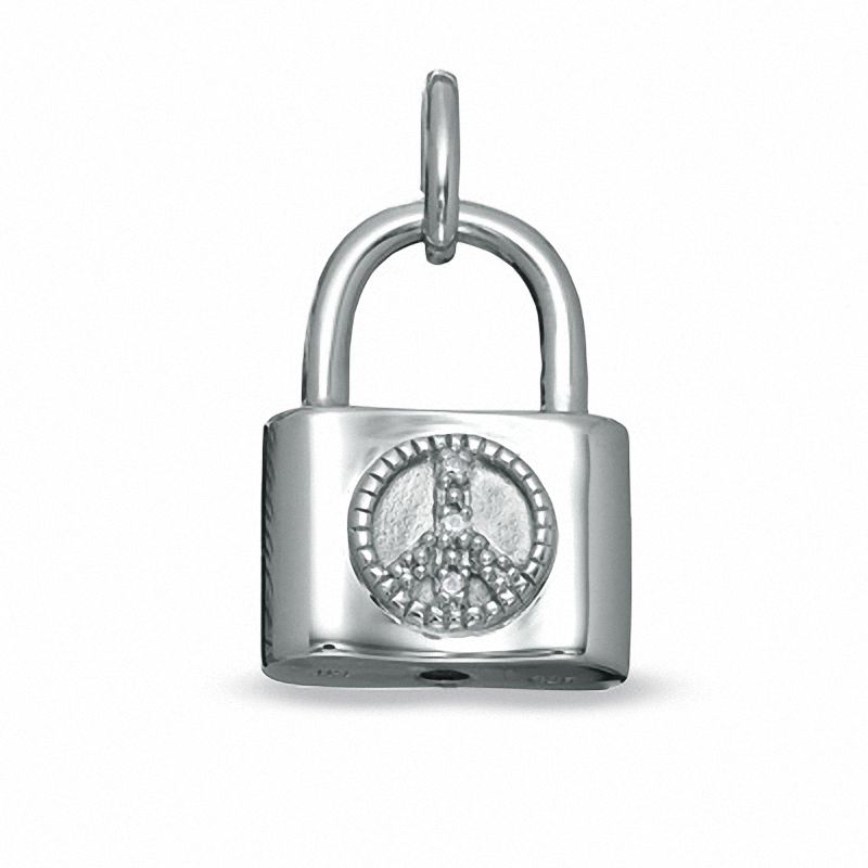 Diamond Accent Peace Sign Padlock Charm in Sterling Silver