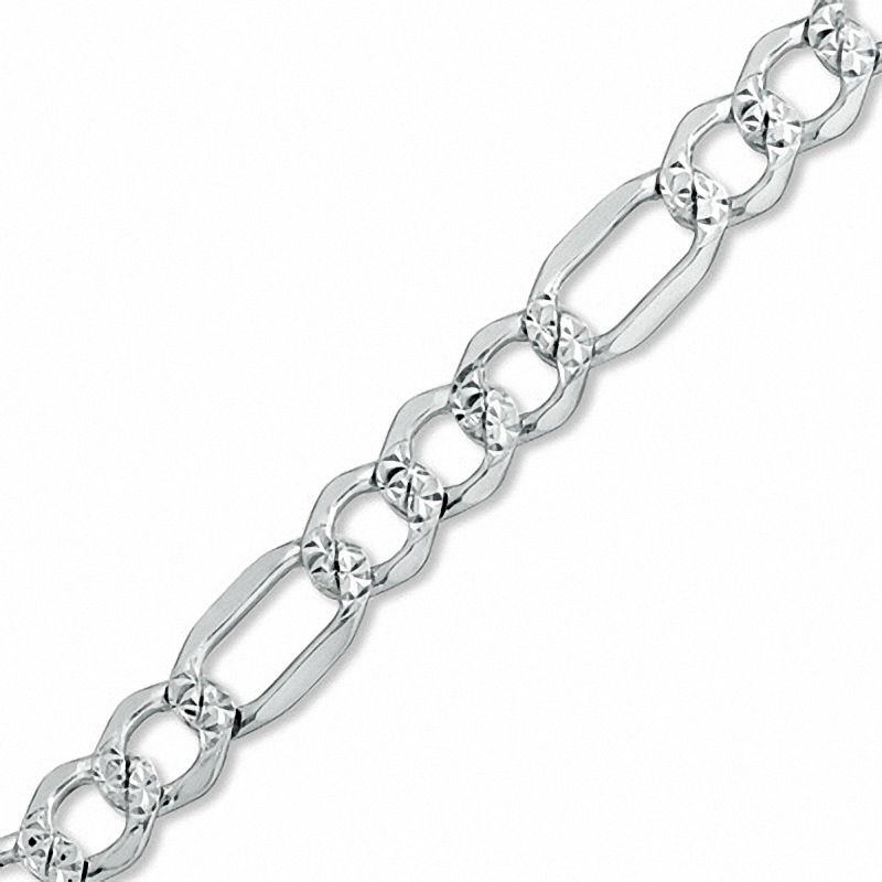 3.7mm Pavé Figaro Chain Bracelet in Sterling Silver with 14K White Gold Plate - 8"