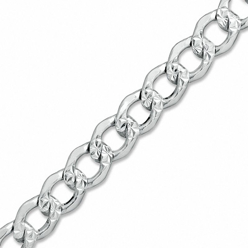 3.7mm Pavé Curb Chain Bracelet in Sterling Silver with 14K White Gold Plate - 8"