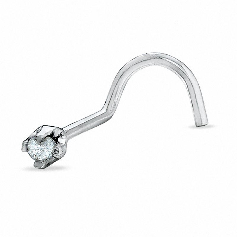 Nose Stud in 14K White Gold with Round Diamond Accent