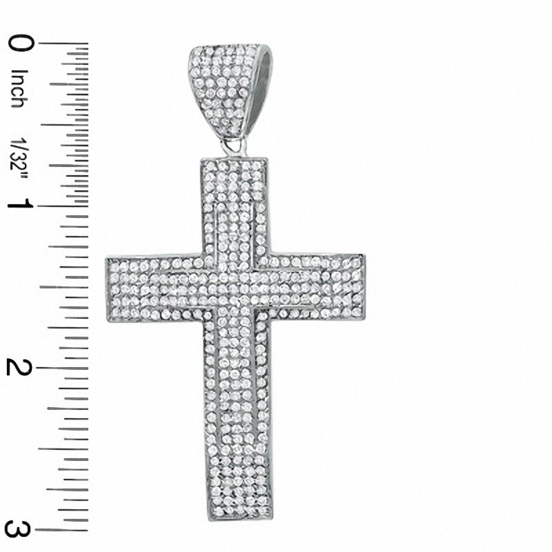Cubic Zirconia Double Cross Charm in Sterling Silver