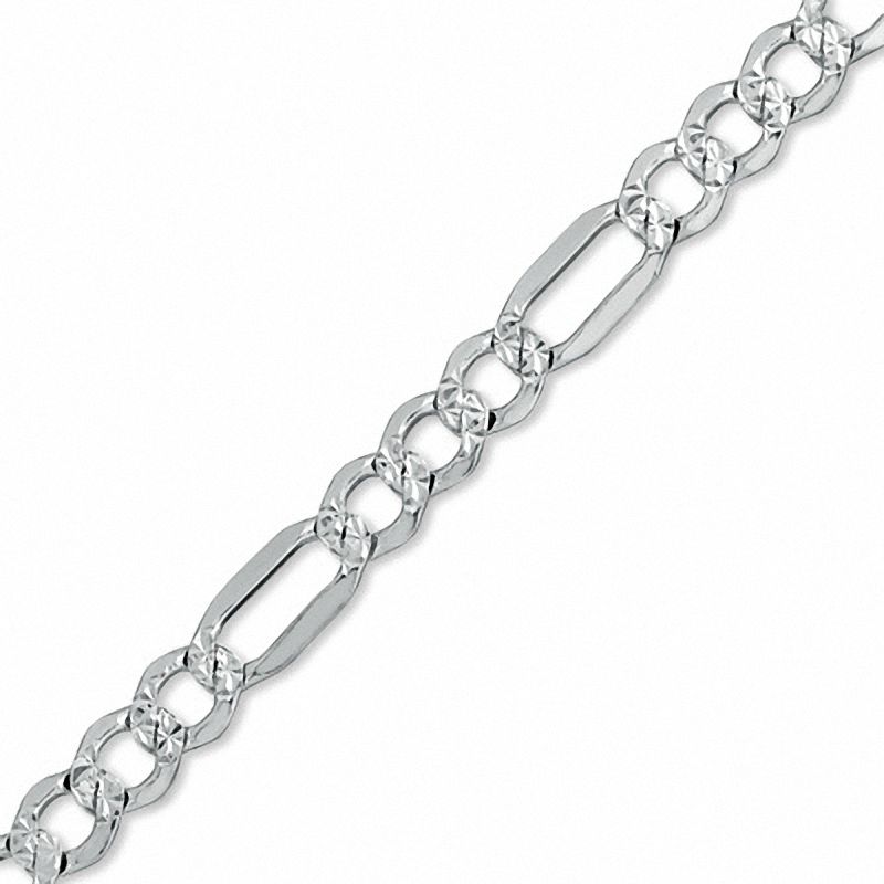 080 Gauge Pavé Figaro Chain Bracelet in Sterling Silver and 10K Gold- 7.5"