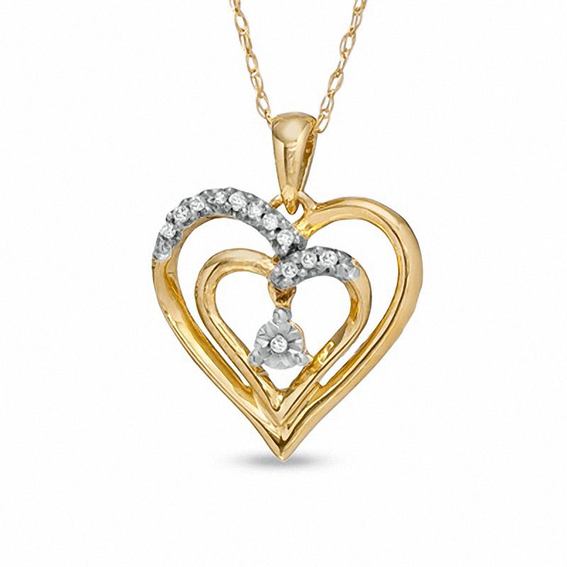 Diamond Accent Double Heart Pendant in 10K Gold