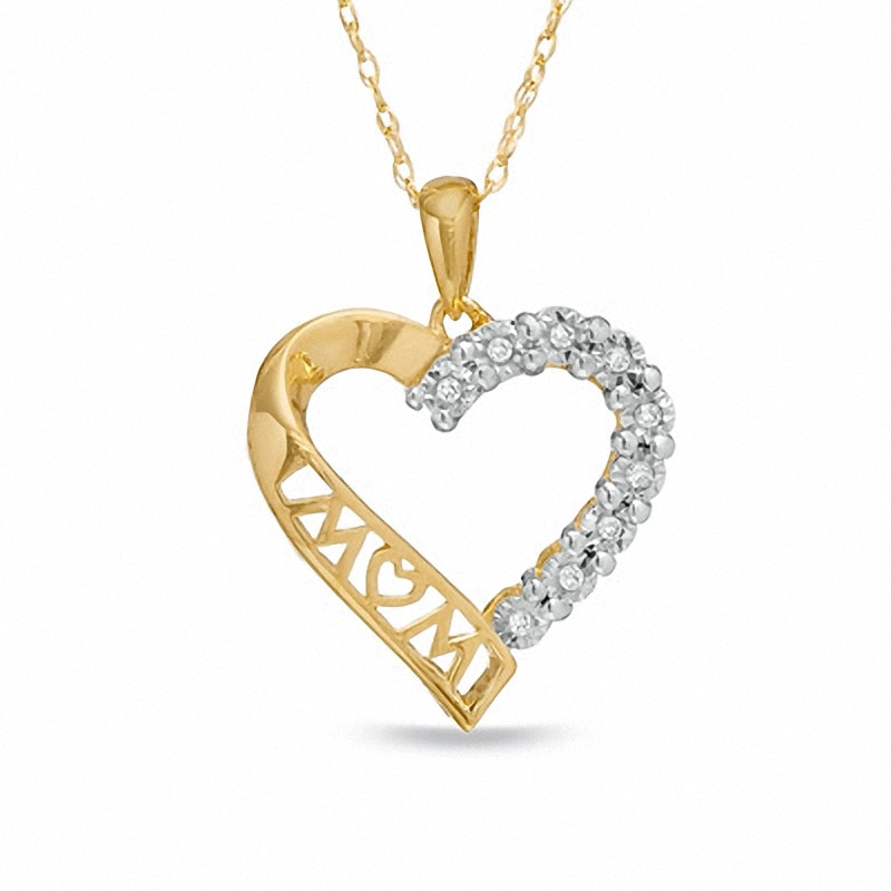 Diamond Accent MOM Heart Pendant in 10K Gold