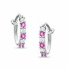 Thumbnail Image 0 of Lab-Created Pink Sapphire and CZ Hoop Earrings in Sterling Silver