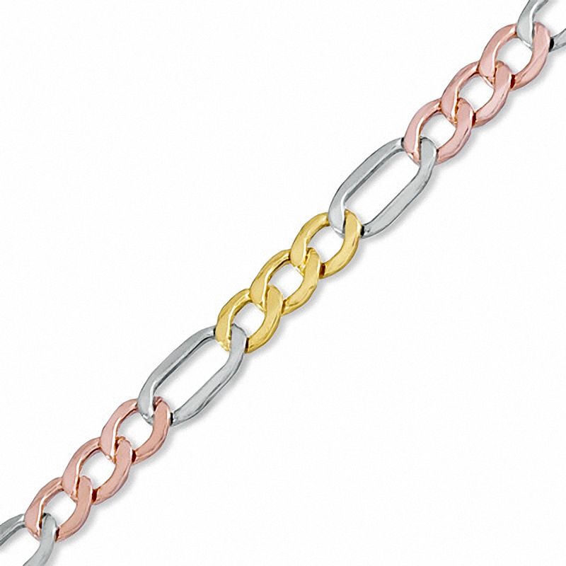 4.7mm Beveled Figaro Chain Bracelet in 10K Tri-Tone Gold - 8.5"