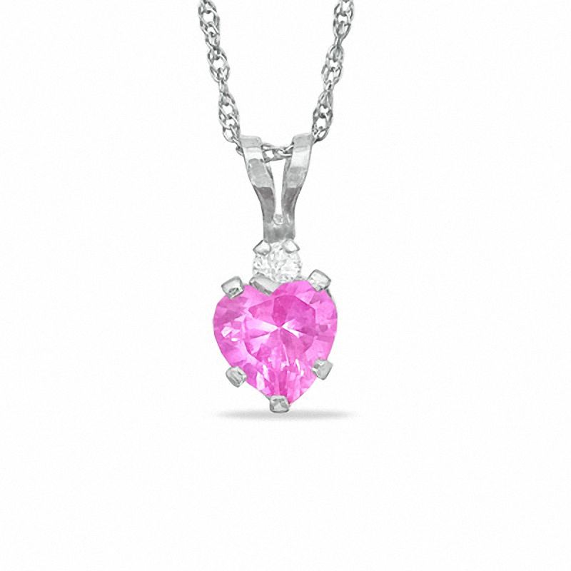 5mm Heart-Shaped Lab-Created Pink Sapphire Pendant in Sterling Silver with CZ