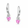 Thumbnail Image 0 of 5mm Heart-Shaped Lab-Created Pink Sapphire Leverback Earrings in Sterling Silver with CZ