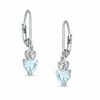 Thumbnail Image 0 of 5mm Heart-Shaped Simulated Aquamarine Leverback Earrings in Sterling Silver with CZ