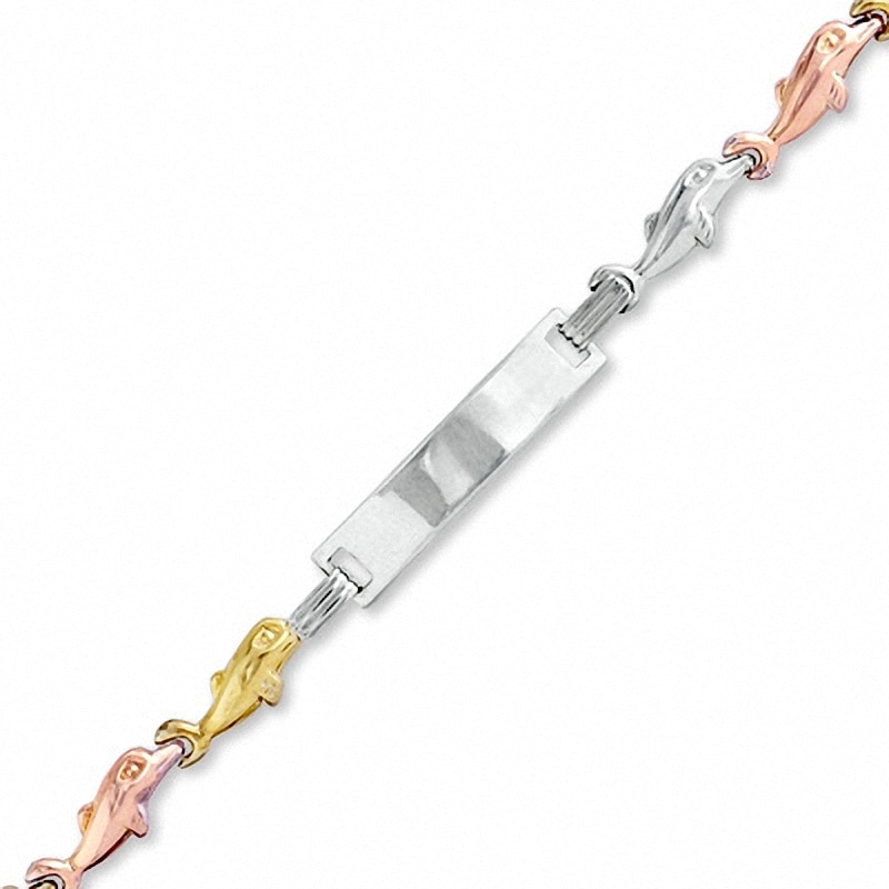Child's 10K Tri-Tone Gold over Sterling Silver Dolphin ID Bracelet - 6"