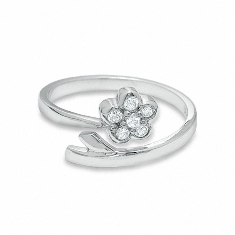 Sterling Silver CZ Flower Bypass Midi/Toe Ring