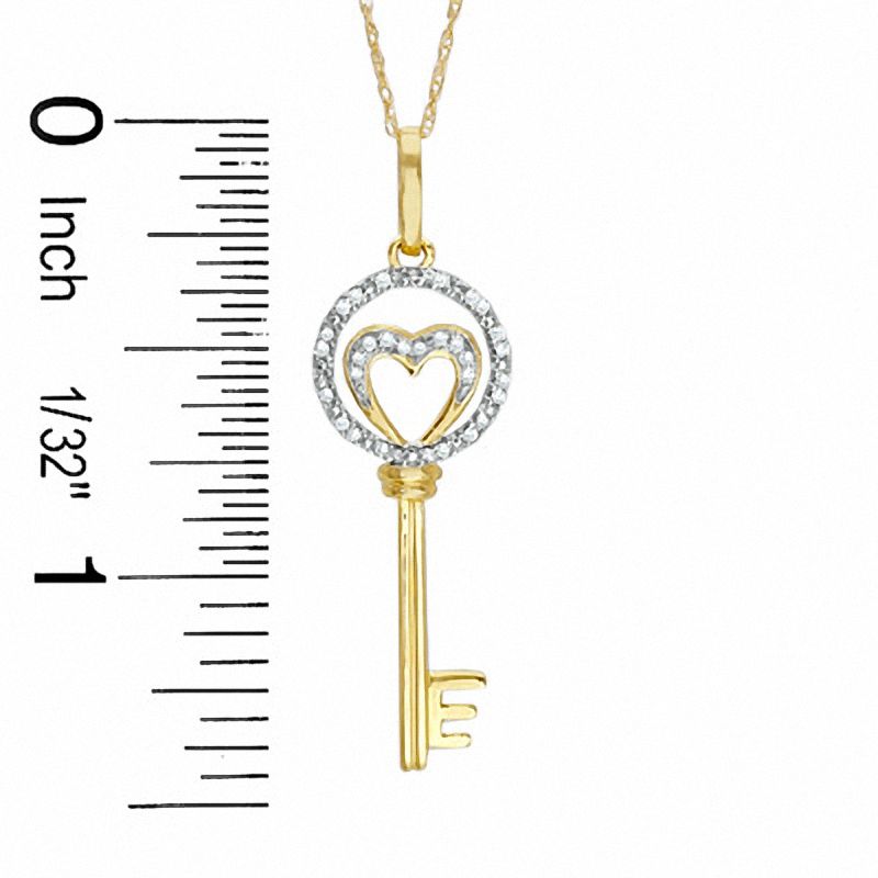 1/10 CT. T.W. Diamond Open Circle Open Heart Key Pendant in 10K Gold
