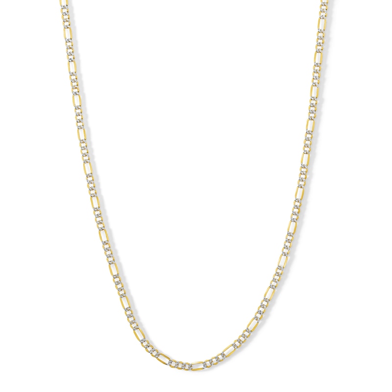 Made in Italy Reversible 080 Gauge Pavé Figaro Chain Necklace in 14K Gold Bonded Sterling Silver - 20"