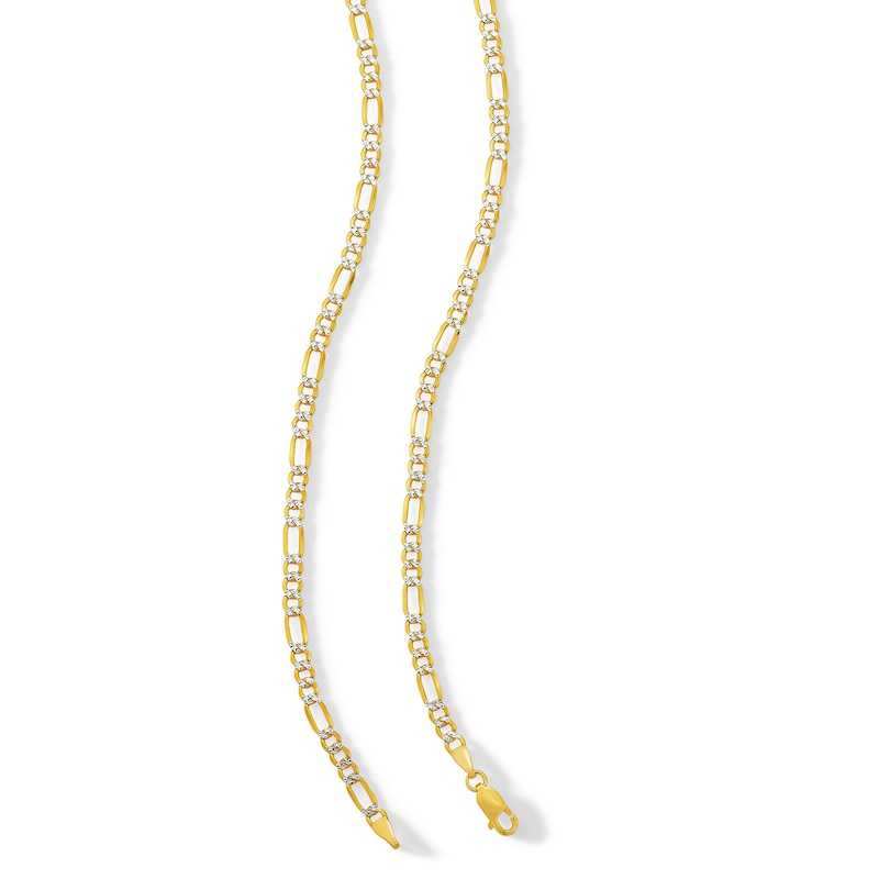 Made in Italy Reversible 080 Gauge Pavé Figaro Chain Necklace in 14K Gold Bonded Sterling Silver - 22"