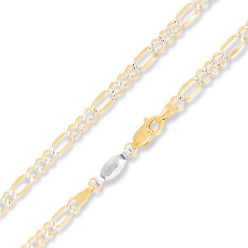 Made in Italy Reversible 080 Gauge Pavé Figaro Chain Necklace in 14K Gold Bonded Sterling Silver - 24"