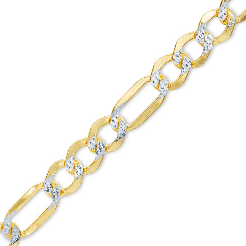 Reversible 220 Gauge Pavé Figaro Chain Bracelet in Sterling Silver with 14K Gold Plate- 9"