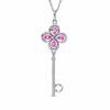 Thumbnail Image 0 of Lab-Created Pink Sapphire Flower Key Pendant in Sterling Silver