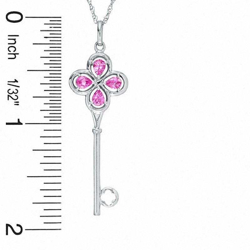 Lab-Created Pink Sapphire Flower Key Pendant in Sterling Silver