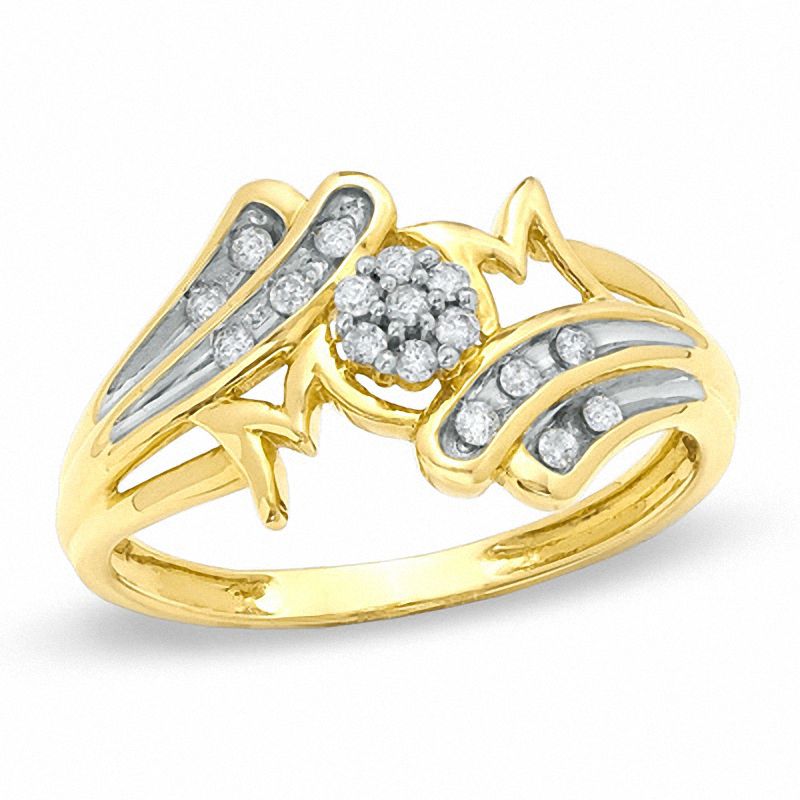 1/6 CT. T.W. Diamond Swirl "MOM" Ring in 10K Gold - Size 7