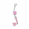 Thumbnail Image 0 of 014 Gauge "J" and Butterfly Belly Button Ring with Pink Crystals in Stainless Steel