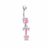 Thumbnail Image 0 of 014 Gauge "T" and Butterfly Belly Button Ring with Pink Crystals in Stainless Steel