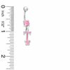 Thumbnail Image 1 of 014 Gauge "T" and Butterfly Belly Button Ring with Pink Crystals in Stainless Steel