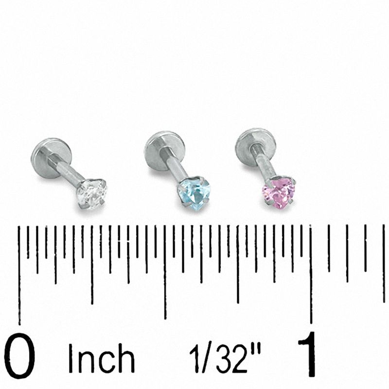 Solid Stainless Steel CZ Heart-Shaped Stud Set -16G