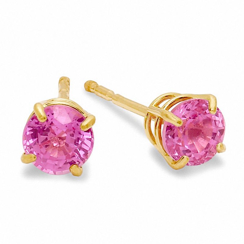 4mm Lab-Created Pink Sapphire Stud Earrings in 10K Gold