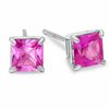 Thumbnail Image 0 of 4mm Princess-Cut Lab-Created Pink Sapphire Stud Earrings in 10K Gold