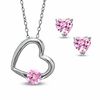 Thumbnail Image 0 of 5mm Pink Cubic Zirconia Heart Pendant and Heart-Shaped Stud Earrings Set in Sterling Silver