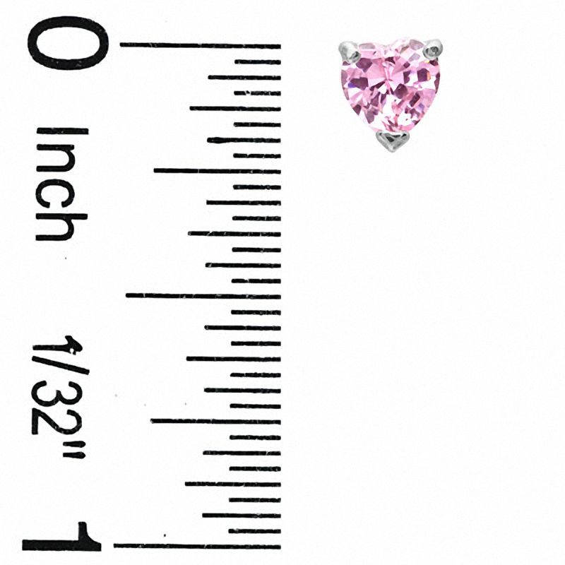 5mm Pink Cubic Zirconia Heart Pendant and Heart-Shaped Stud Earrings Set in Sterling Silver