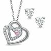 Thumbnail Image 0 of Pink and White Cubic Zirconia Intertwined Heart Pendant and Stud Earrings Set in Sterling Silver