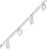 Thumbnail Image 0 of Lab-Created Rose and White Quartz Heart Dangle Anklet in Sterling Silver - 10"