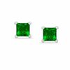 Thumbnail Image 0 of 4mm Square-Cut Simulated Emerald Stud Earrings in Sterling Silver
