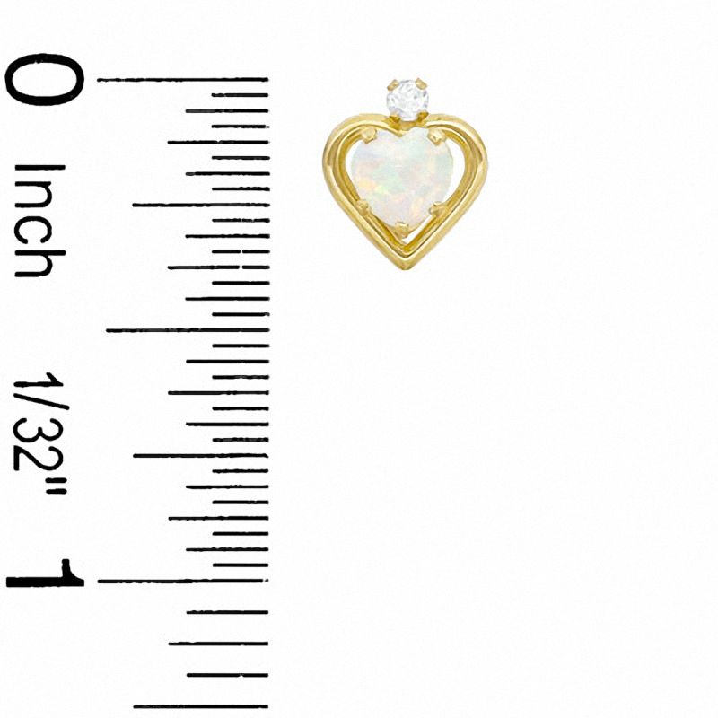 5mm Heart-Shaped Simulated Opal Stud Earrings in Sterling Silver with 14K Gold Plate with CZ