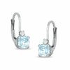 Thumbnail Image 0 of 5mm Cushion-Cut Simulated Aquamarine Leverback Earrings in Sterling Silver with CZ